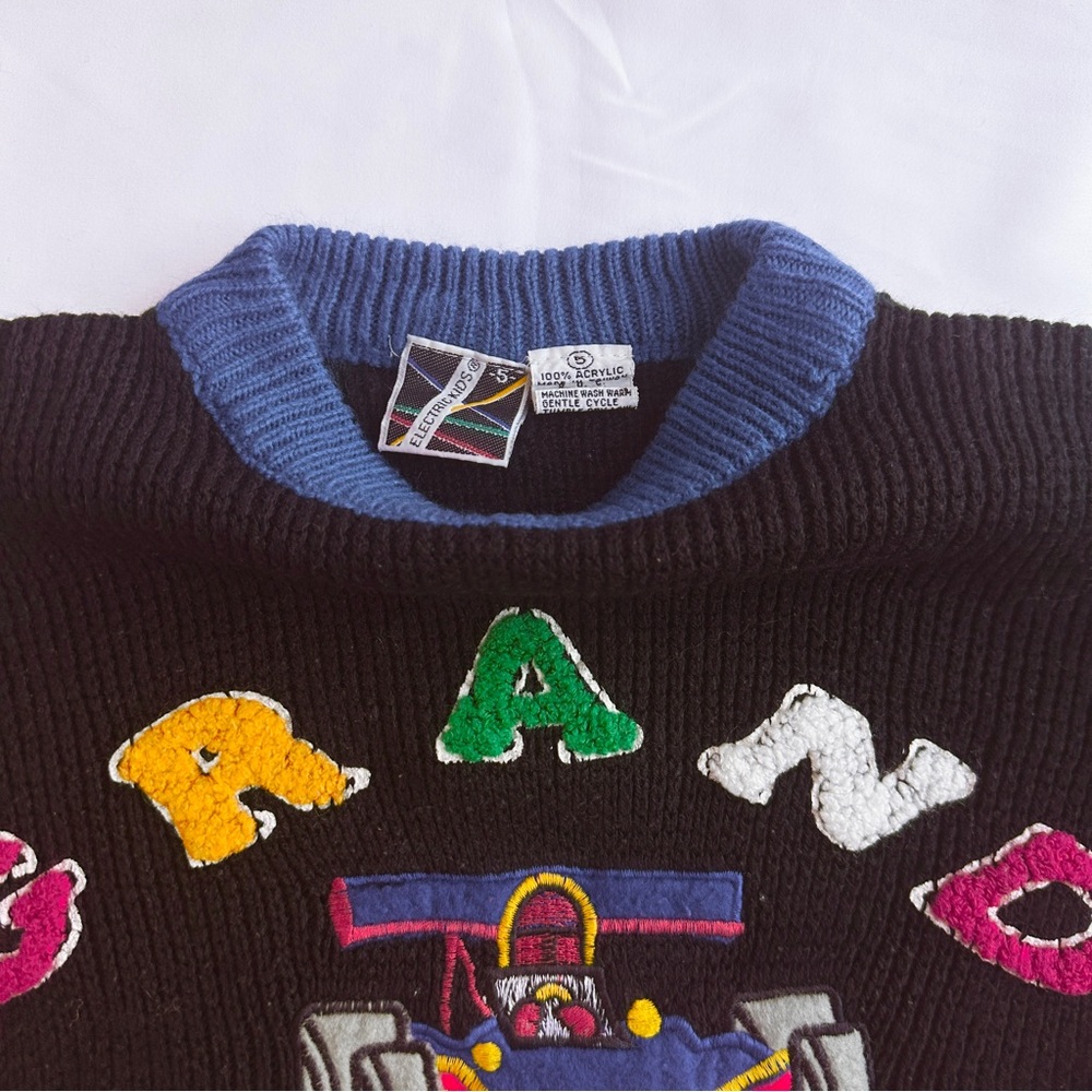 Vintage Grand Prix Racecar Knit Sweater 🏎️ by Electric Kids; Size 5T/Youth - Picture 2 of 3